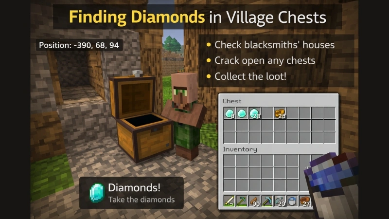 Finding diamonds in village chests Minecraft