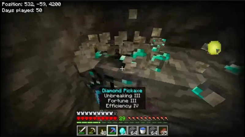 Mining at Y level -59 for diamonds Minecraft
