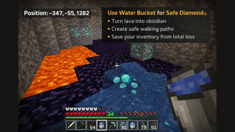 Protecting against lava while mining diamonds