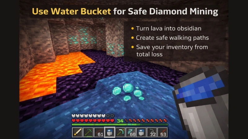 Using water bucket for safe diamond mining Minecraft