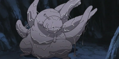 Saiken the Six-Tails slug-like tailed beast with corrosive bubble abilities in Naruto