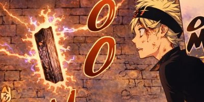 Asta receiving his anti-magic five-leaf grimoire during the grimoire ceremony in Black Clover's Magic Knights Entrance Arc