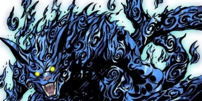 Matatabi the Two-Tails blue-flamed feline tailed beast from Naruto