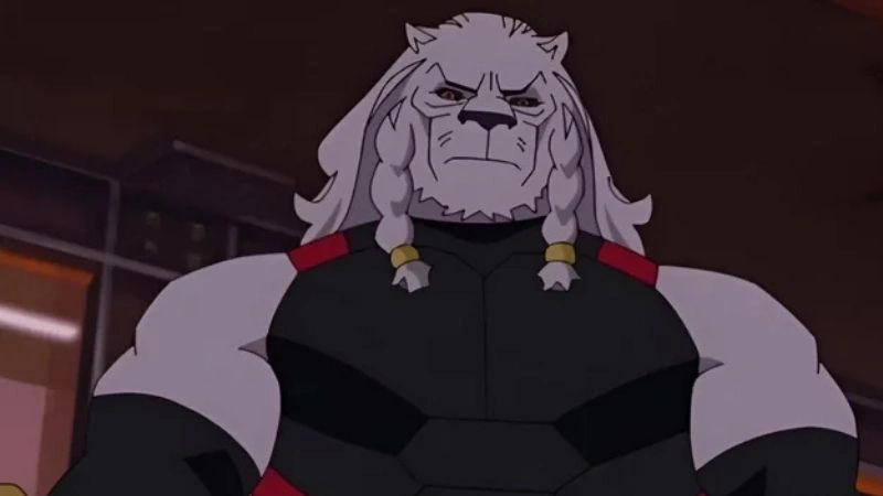 Battle Beast, the lion-maned Klandiian warrior, wielding his spiked mace in deep space combat