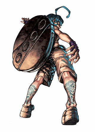 Cthoni Andor with hair covering her eyes and her manhole cover Vital Instrument in Gachiakuta