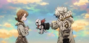Chiwa and Rudo sitting at the edge of the Sphere slums looking out at the Pit in Gachiakuta