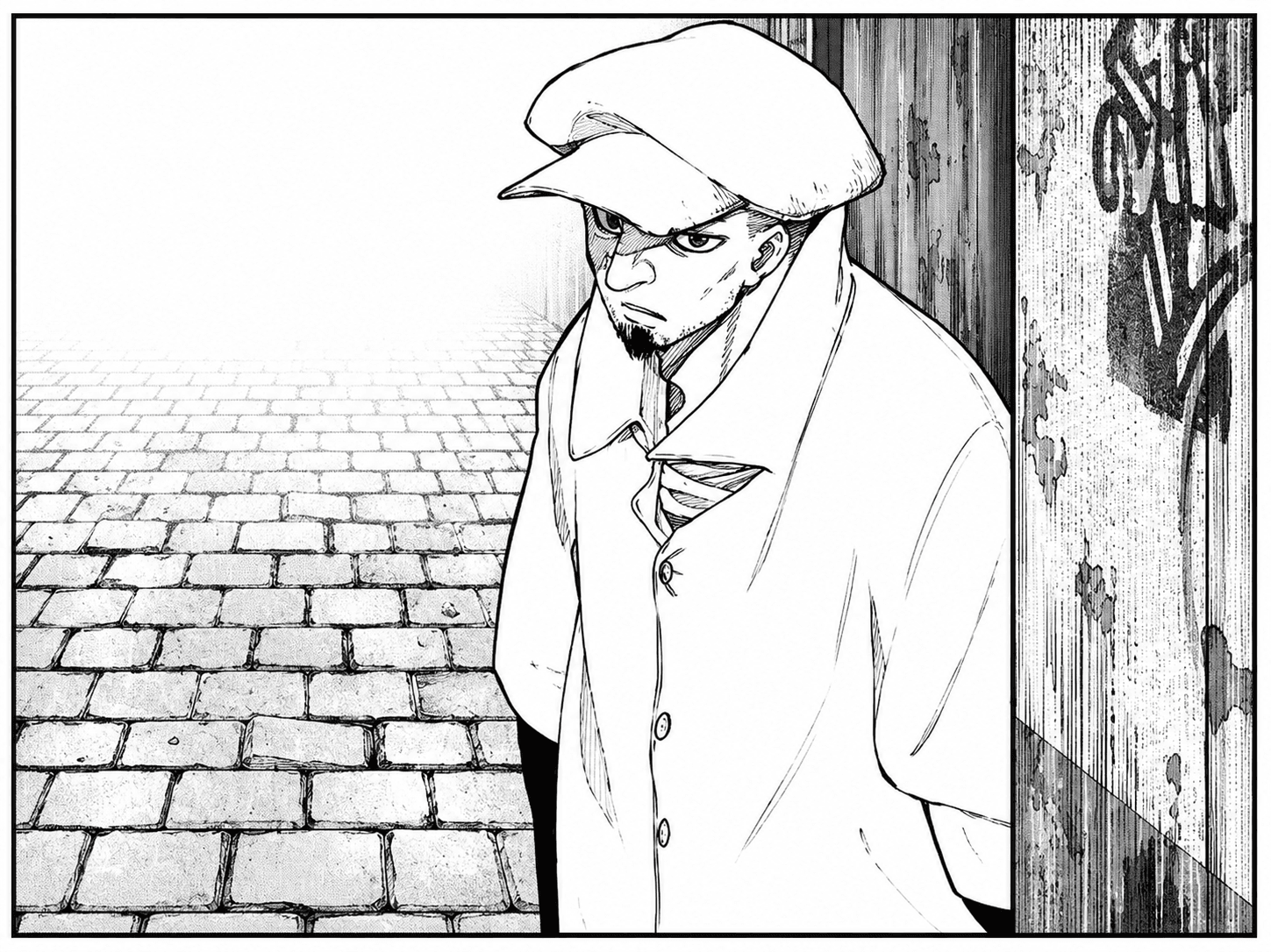 Gnomulas Ridd the Mayor of Canvas Town in his flat cap and dark coat in Gachiakuta