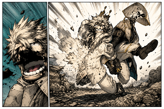 Enjin rescuing Rudo from Trash Beasts in the Pit in Gachiakuta