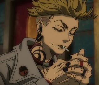 Enjin with his characteristic calm expression and cigarette in Gachiakuta