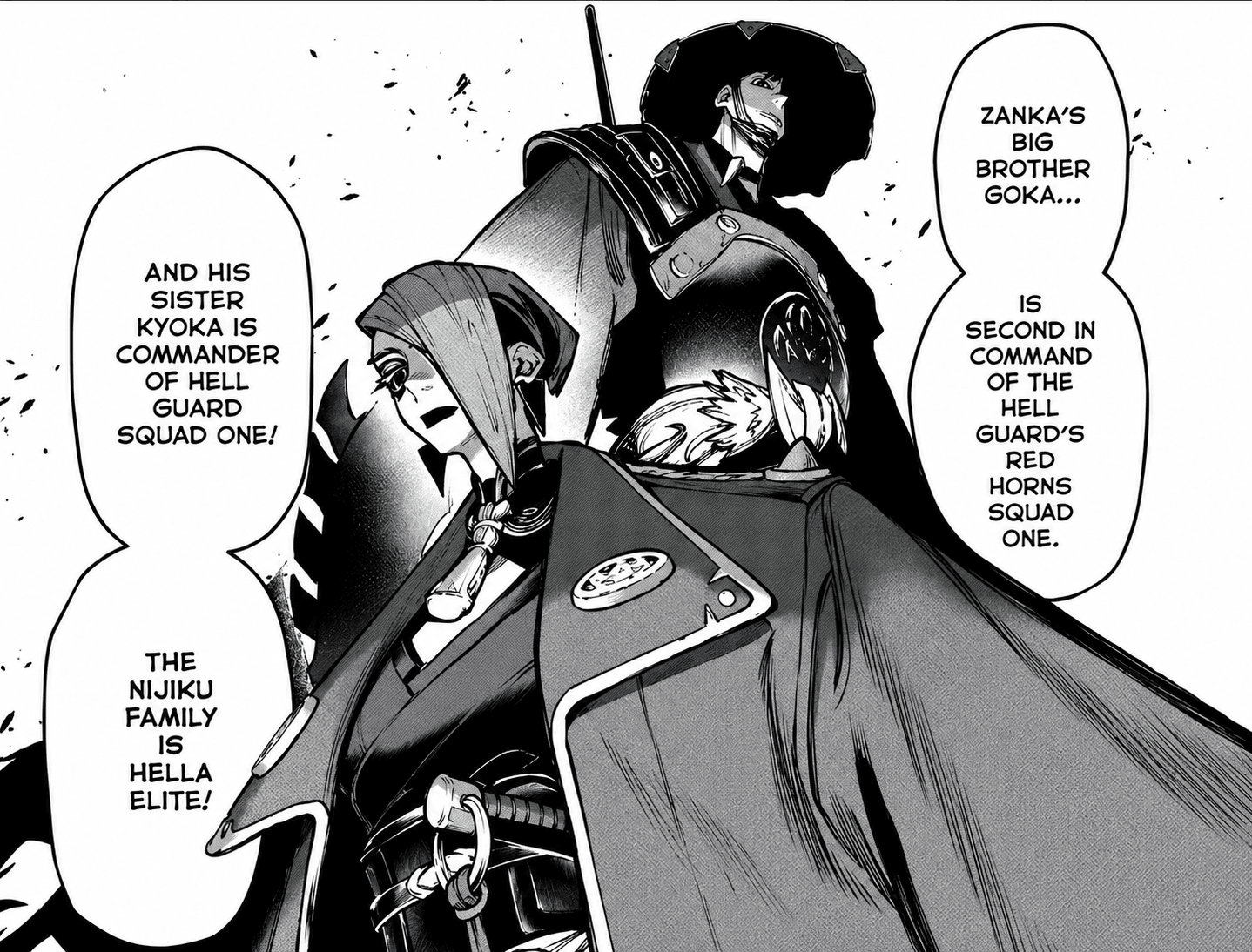 Goka Nijiku in his Hell Guard uniform with kasa hat during the Doll Festival arc in Gachiakuta