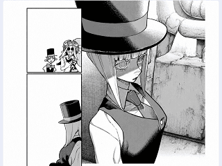 Hyo in her security outfit with black top hat and round glasses during the Doll Festival in Gachiakuta