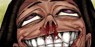 Jabber Wonga enjoying combat with his trademark chaotic expression in Gachiakuta