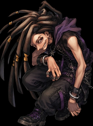 Jabber Wonga with his signature grin and dreadlocks in Gachiakuta