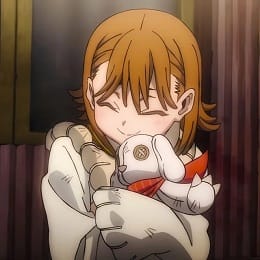 Chiwa with her short light hair and plush rabbit toy in the Sphere slums in Gachiakuta