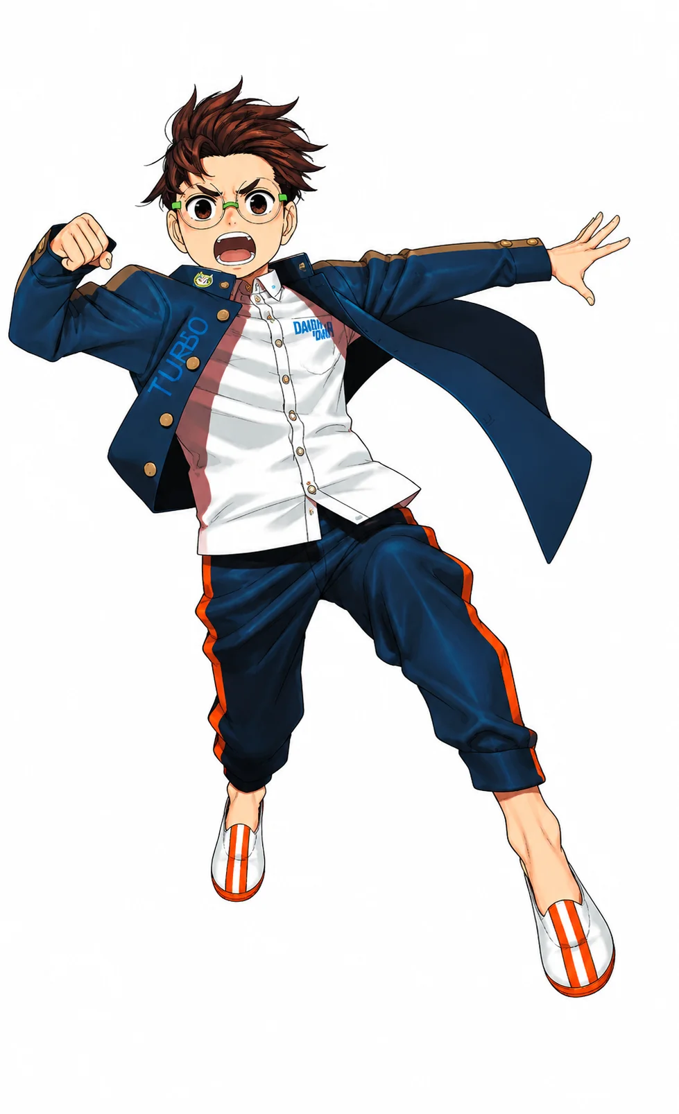 Ken Okarun Takakura in his civilian form with glasses and dark wavy hair in Dandadan