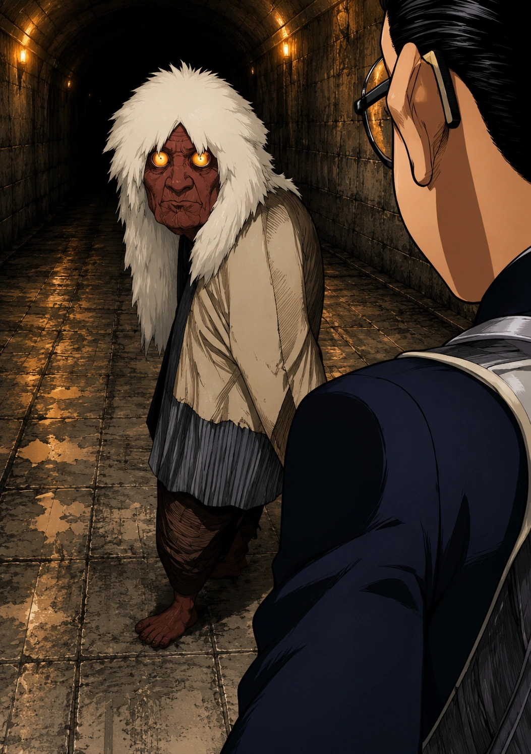 Turbo Granny cursing Okarun in the Shono City tunnel in Dandadan Chapter 1
