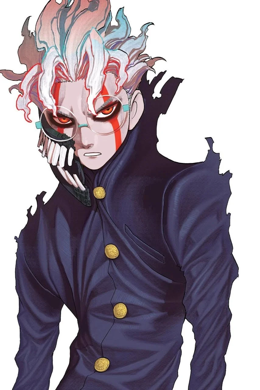 Okarun in his Turbo Granny transformed state during the high-speed chase in Dandadan