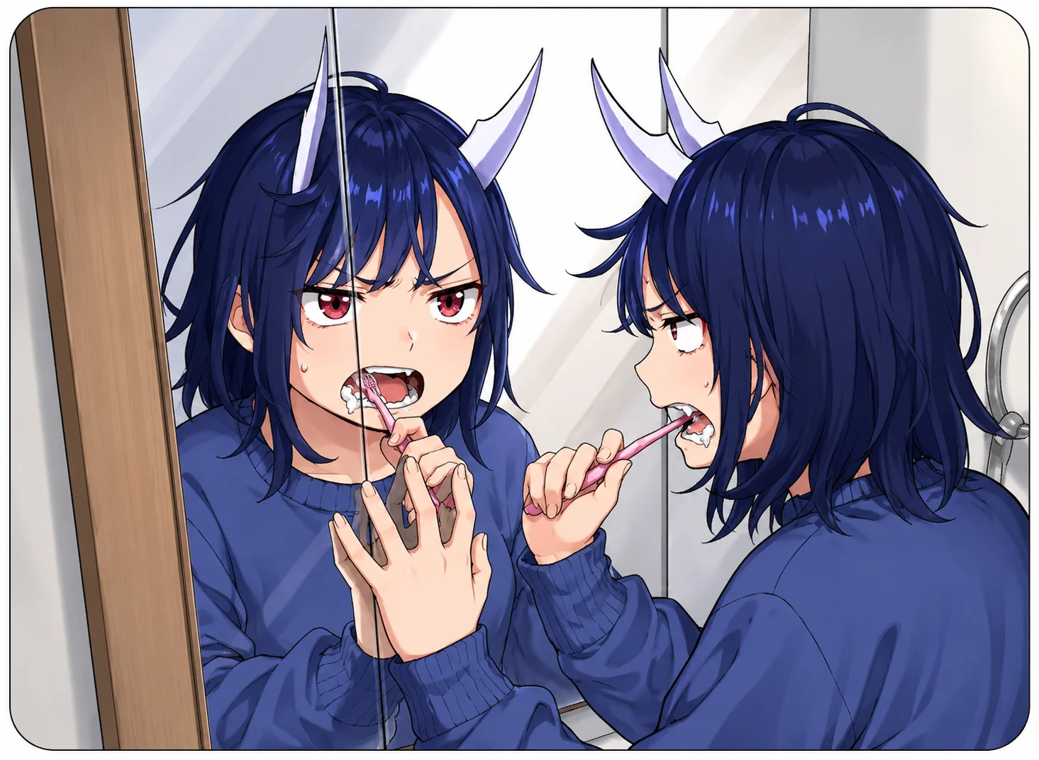 Ruri Aoki waking up with her new horns on the first morning of the RuriDragon story