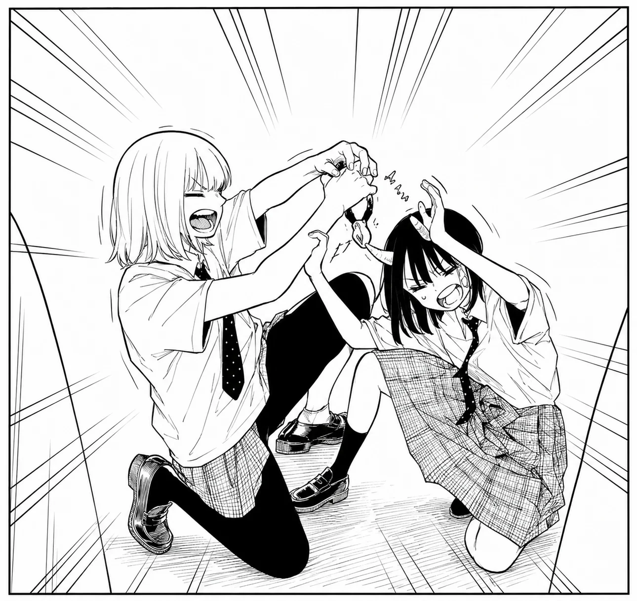 Akari Maeda using bolt cutters to break Ruri's horns in RuriDragon Chapter 21