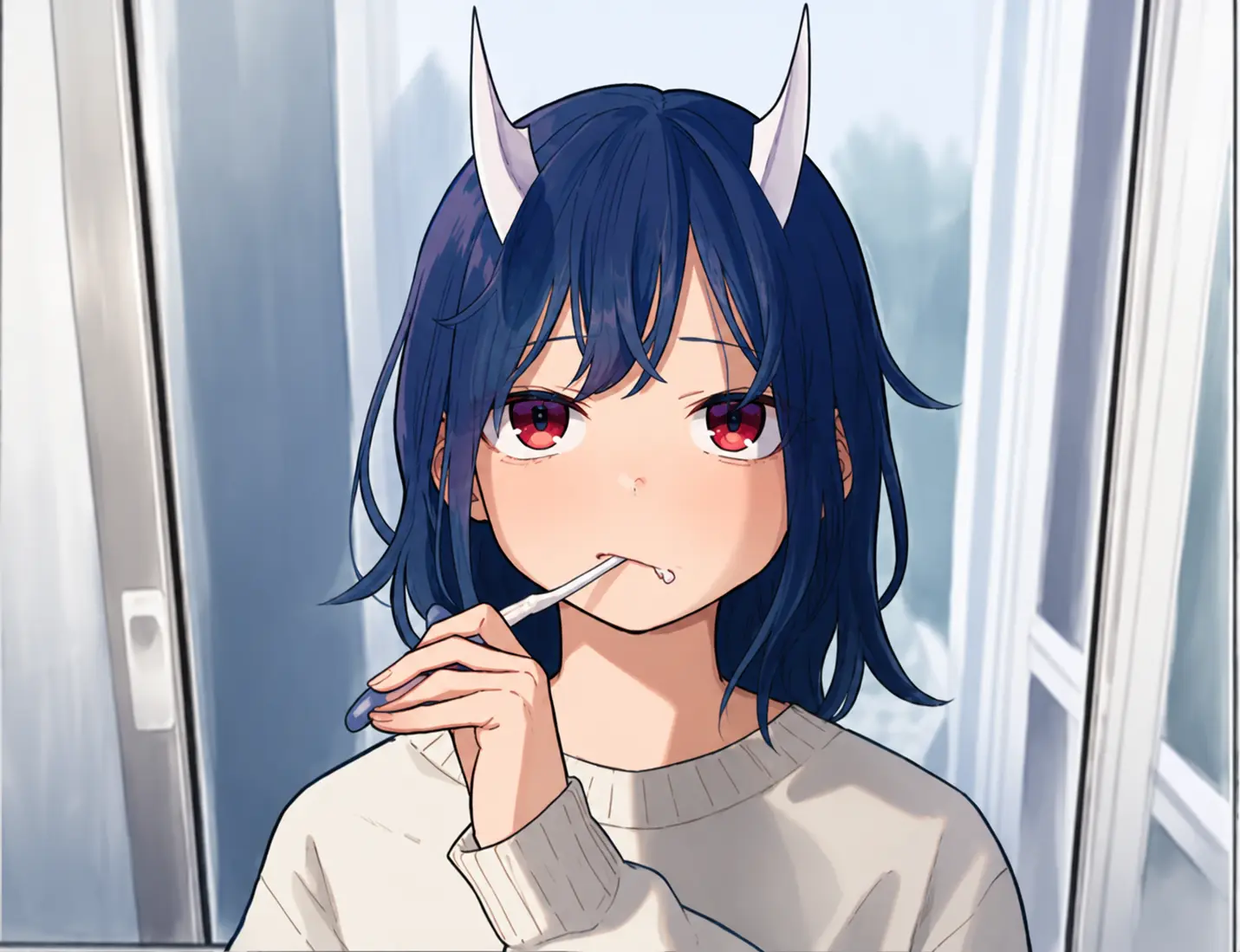 Ruri aoki brushing her teeth