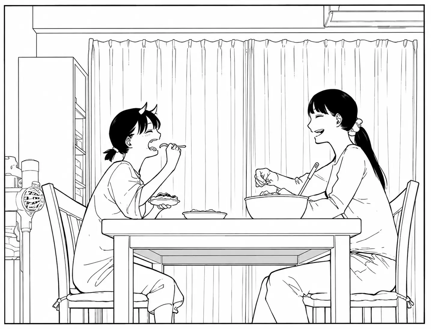 Umi Aoki and ruri having dinner at their home
