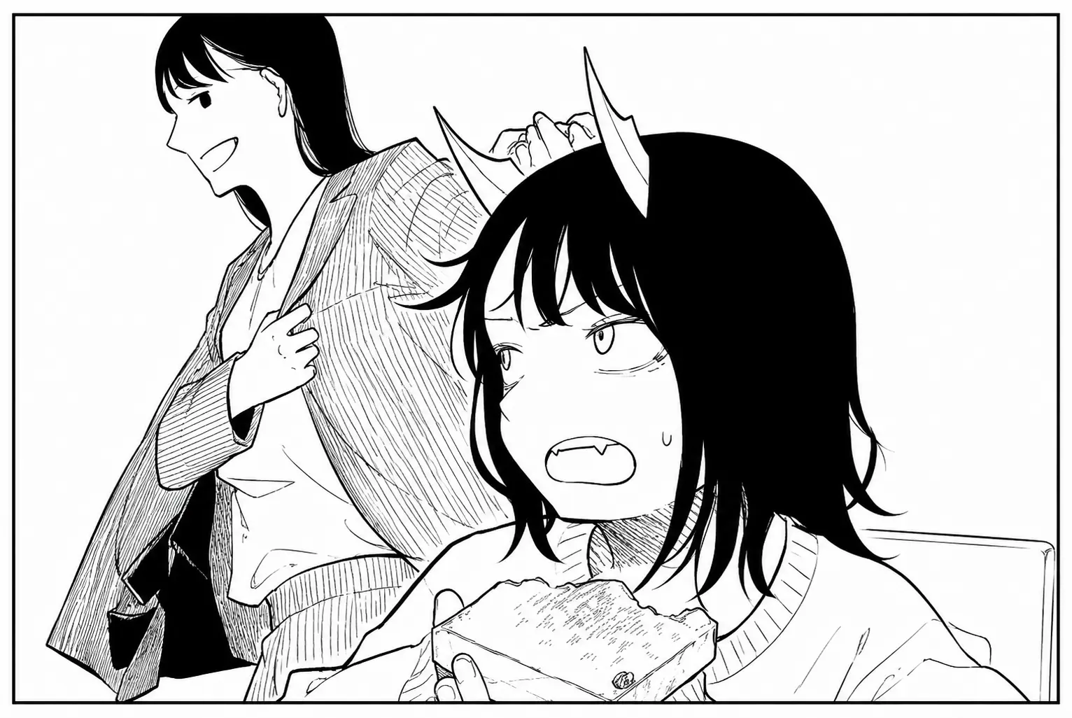 Umi Aoki calmly explaining Ruri's draconic heritage over breakfast in RuriDragon Chapter 1